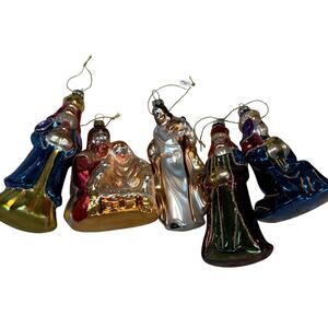 Nativity Christmas Glass 5 Piece Ornaments Mary Joseph Jesus Shepard King Set